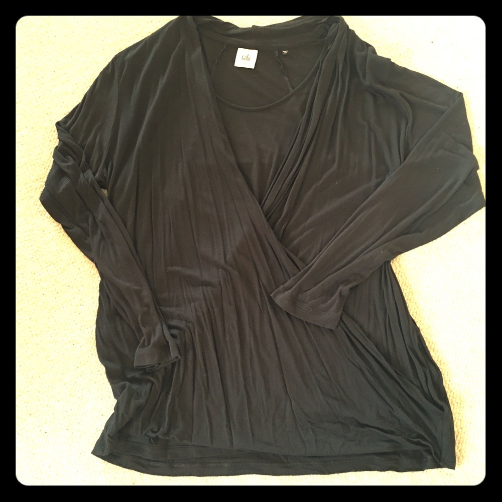 Cabi Black cross front long sleeve T